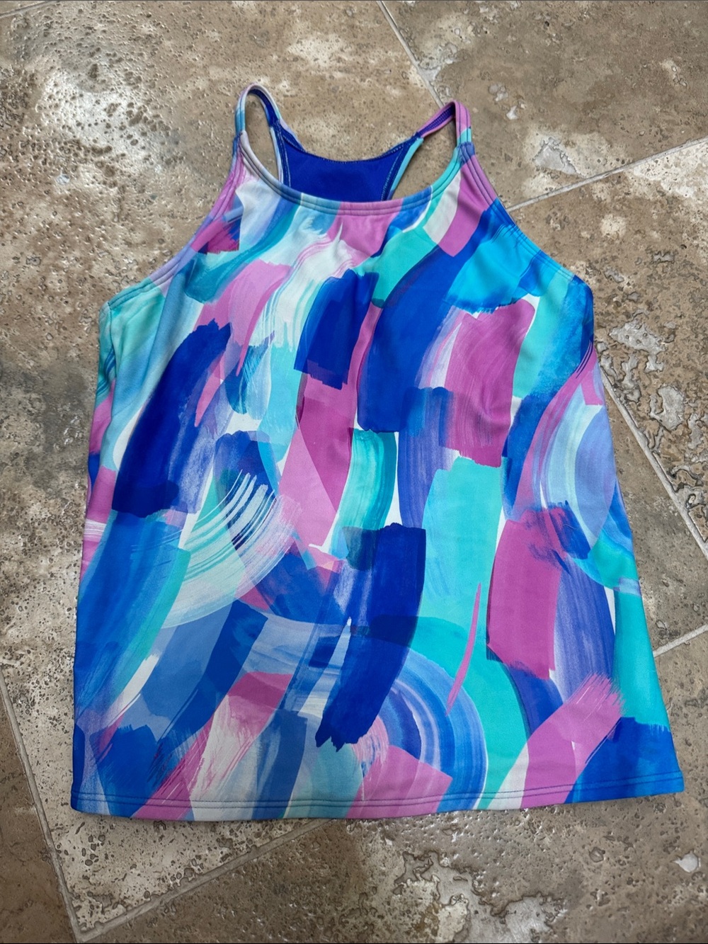 Athleta girl Multicolor Brushstroke Racerback Tank in Blue, Teal & Pink